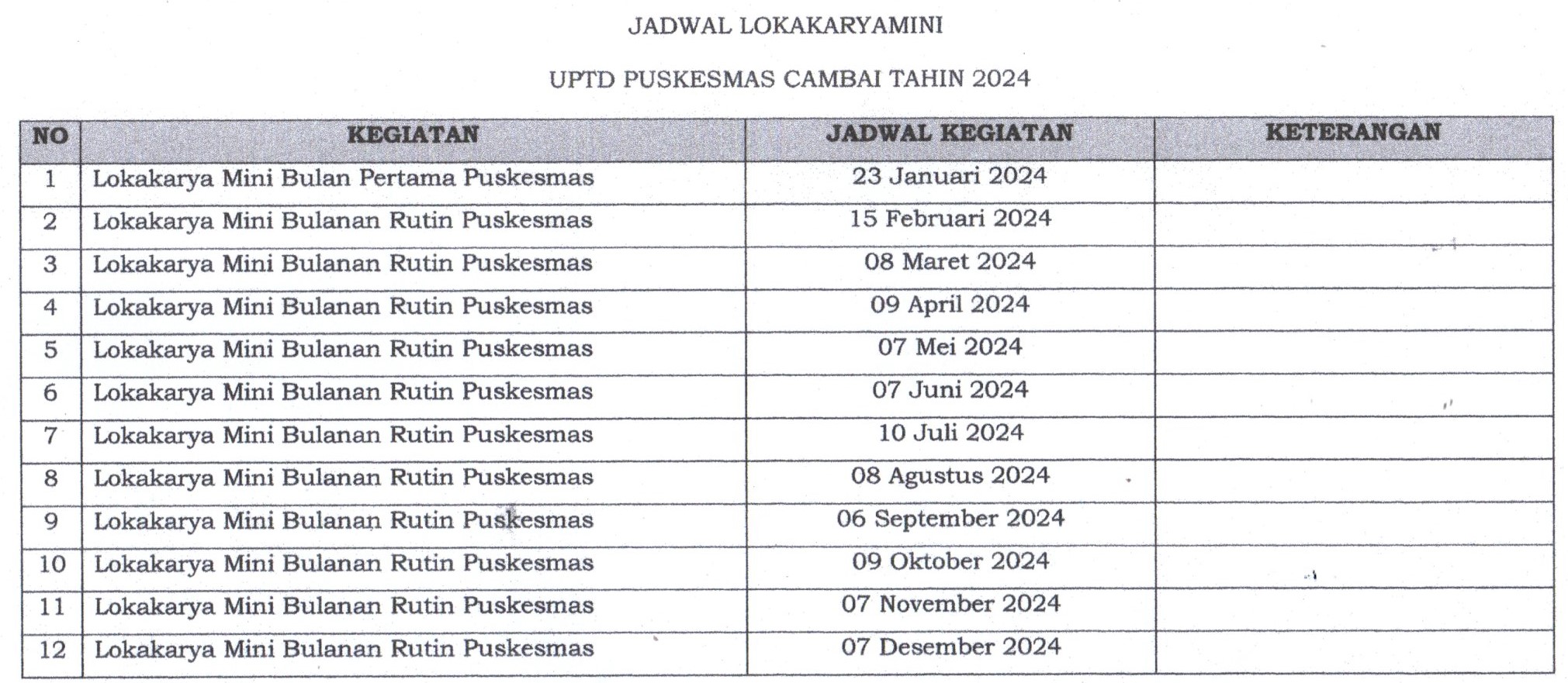 JADWAL LOKAKARYAMINI